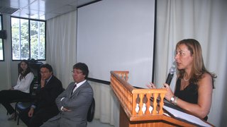 A presidente da Hemominas, Júnia Mourão Cioffi, durante pronunciamento no lançamento