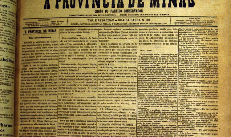 A Província de Minas,  de 1884, poderá ser acessado pela internet