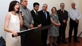 Secetária Eliane Parreiras durante pronunciamento na reabertura do museu