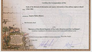 Certificado de incorporação Fundo Rede de Informação e Contrainformação do regime militar (1964-85)