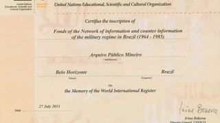 Certificado de inscrição do Fundo Rede de Informação e Contrainformação do regime militar (1964-85)
