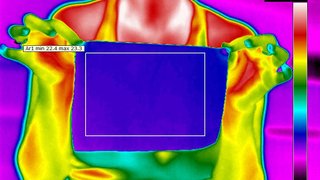 Termografia permite notar a diferença de temperatura do tecido, ao centro, e do corpo