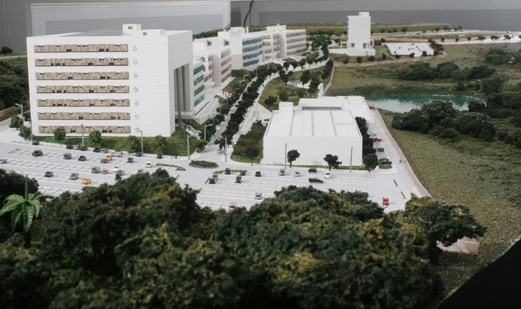 Maquete do novo campus da universidade que vai ser erguido no bairro Cidade Nova, em BH